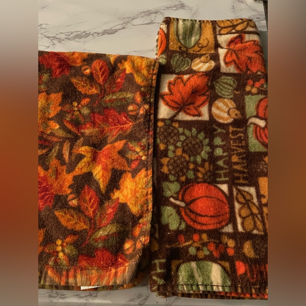 Two fall pattern hand towels